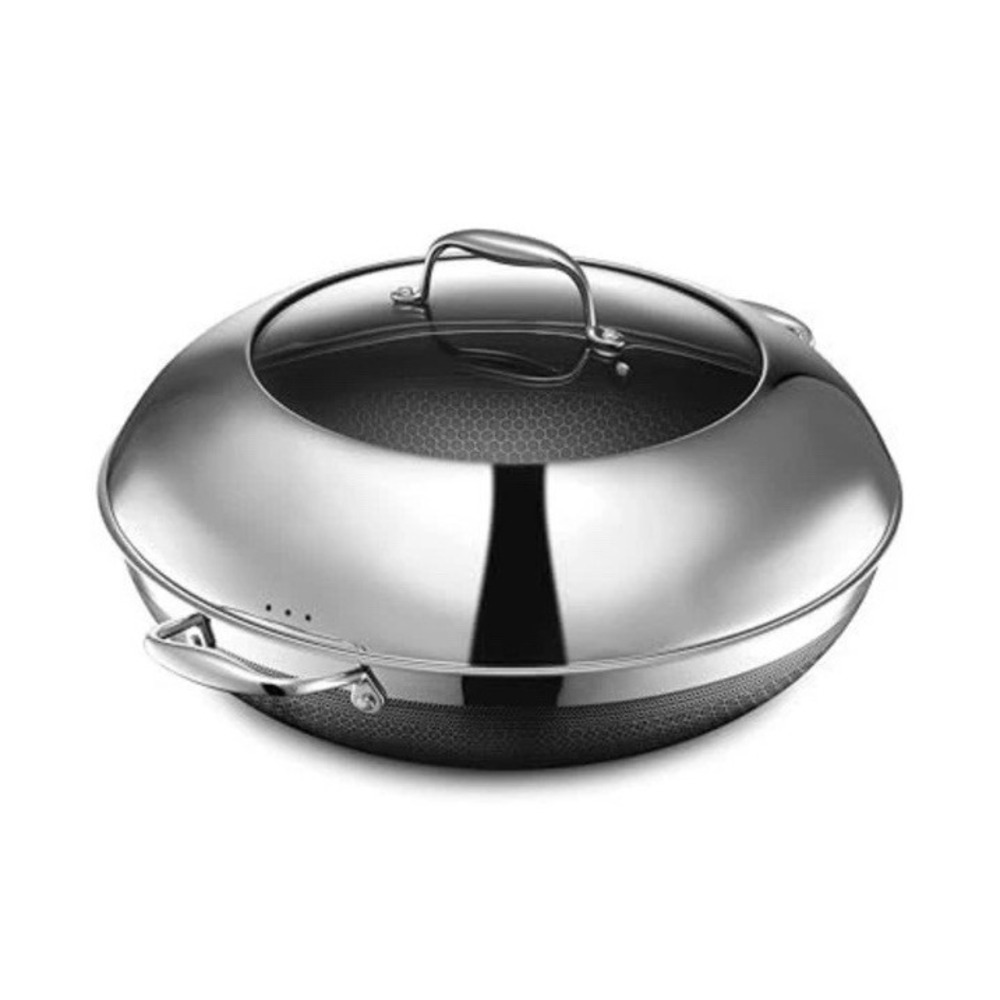 HexClad 14" Stainless Steel Nonstick Wok w/ Lid, Double Handles Brand new